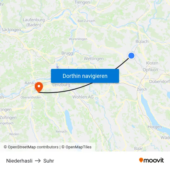 Niederhasli to Suhr map