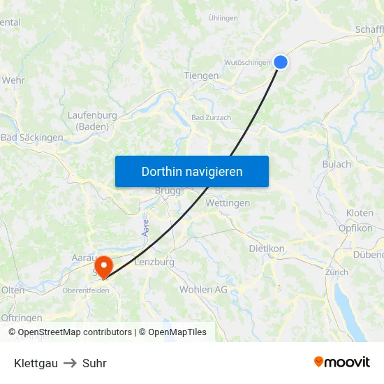 Klettgau to Suhr map