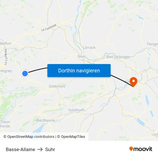 Basse-Allaine to Suhr map