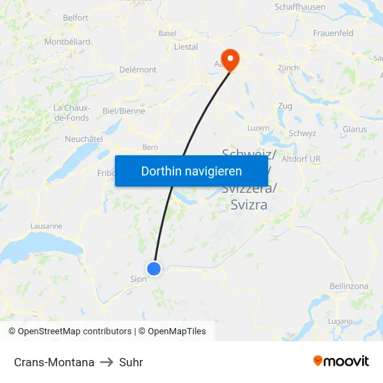 Crans-Montana to Suhr map