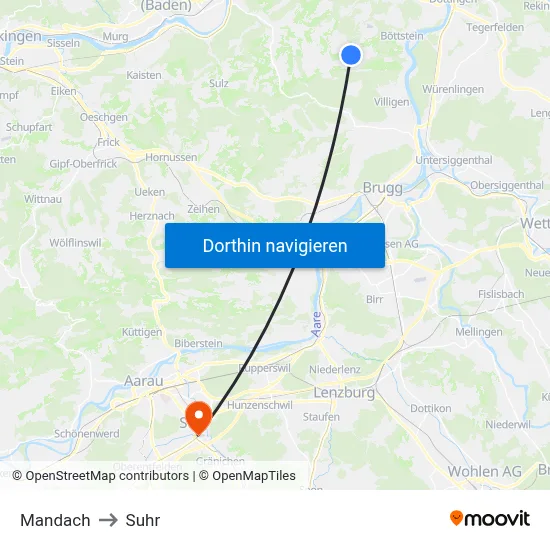 Mandach to Suhr map
