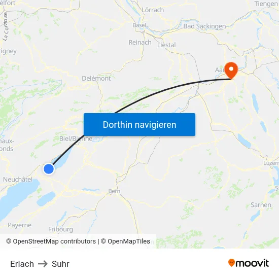Erlach to Suhr map