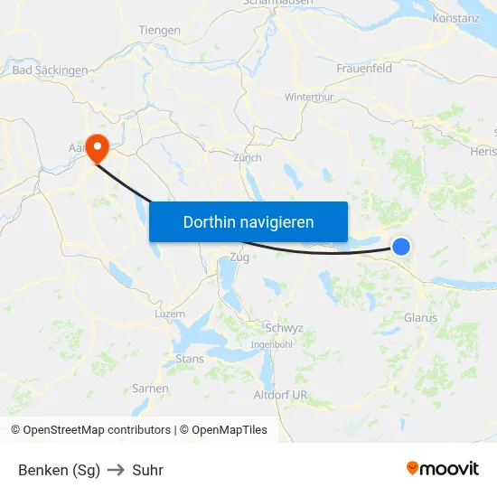 Benken (Sg) to Suhr map