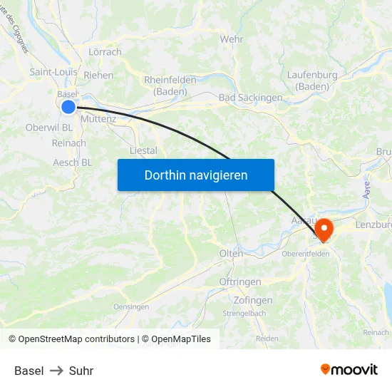 Basel to Suhr map