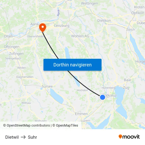 Dietwil to Suhr map