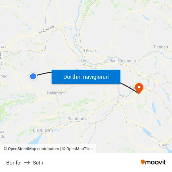 Bonfol to Suhr map