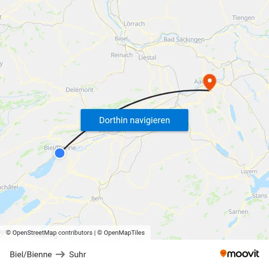 Biel/Bienne to Suhr map