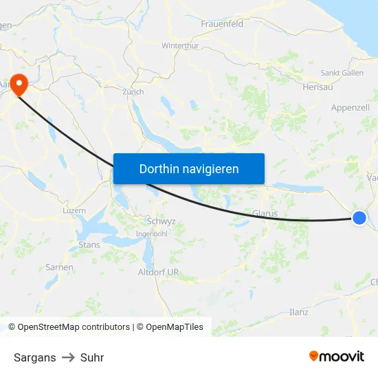 Sargans to Suhr map