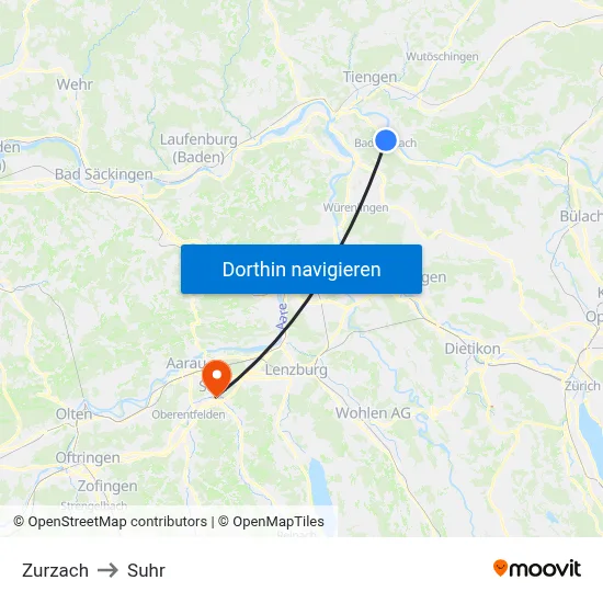 Zurzach to Suhr map