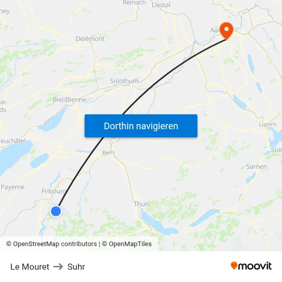 Le Mouret to Suhr map