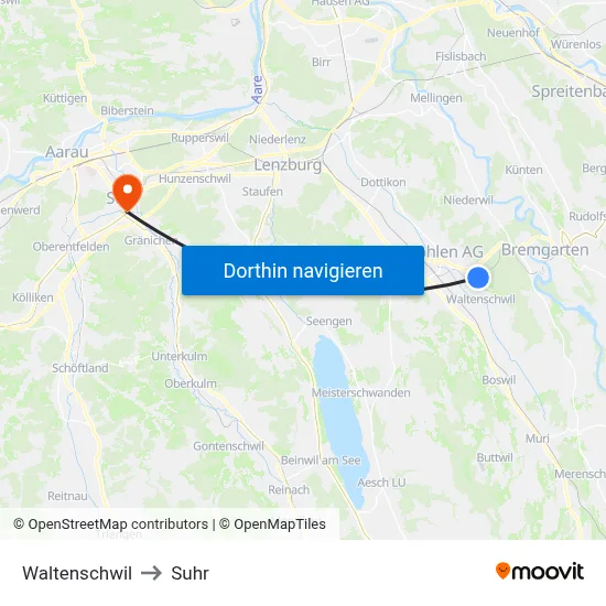 Waltenschwil to Suhr map