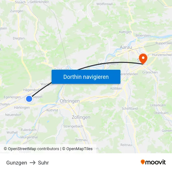 Gunzgen to Suhr map