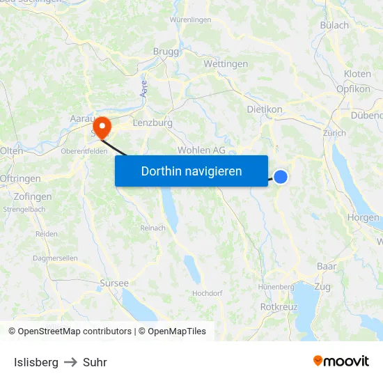Islisberg to Suhr map
