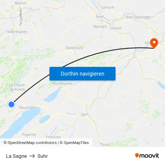 La Sagne to Suhr map