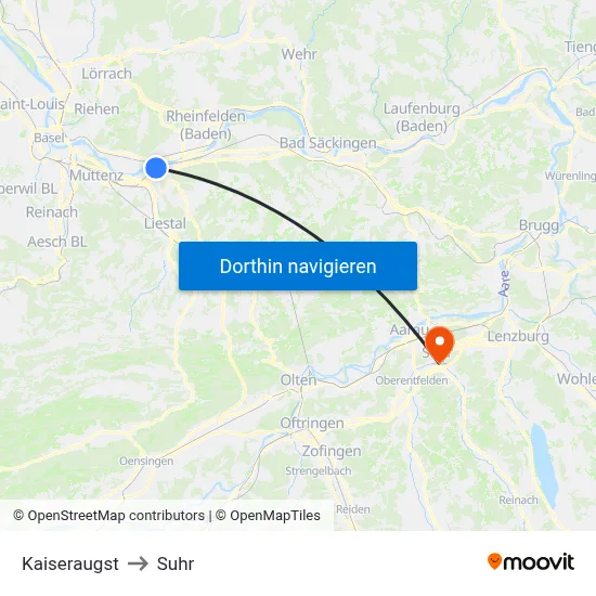 Kaiseraugst to Suhr map
