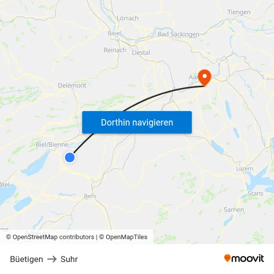 Büetigen to Suhr map