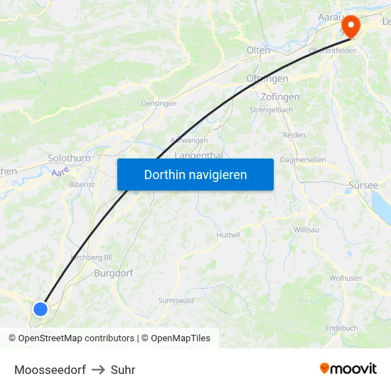 Moosseedorf to Suhr map