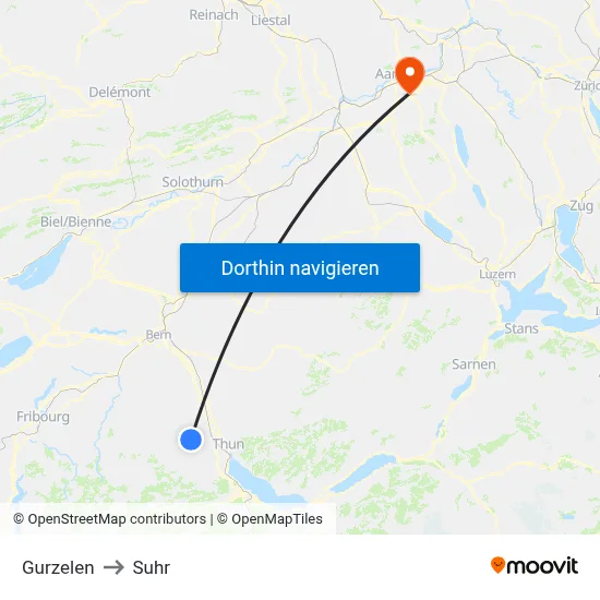 Gurzelen to Suhr map