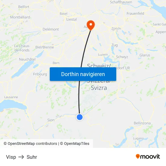 Visp to Suhr map