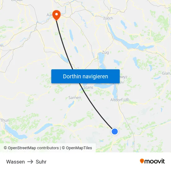 Wassen to Suhr map