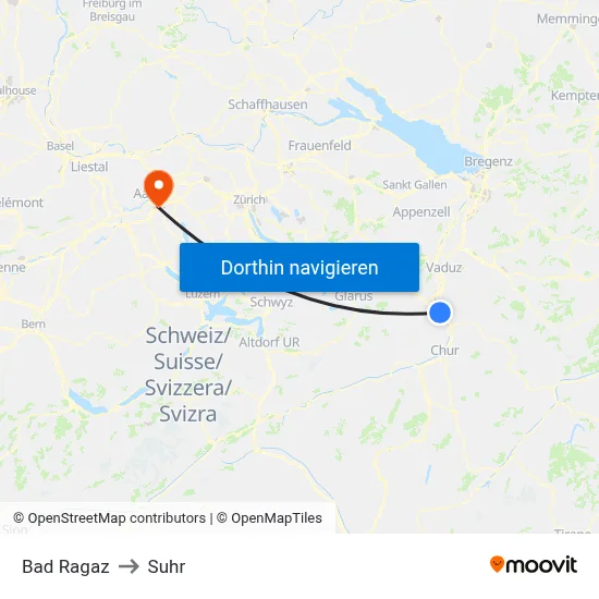 Bad Ragaz to Suhr map