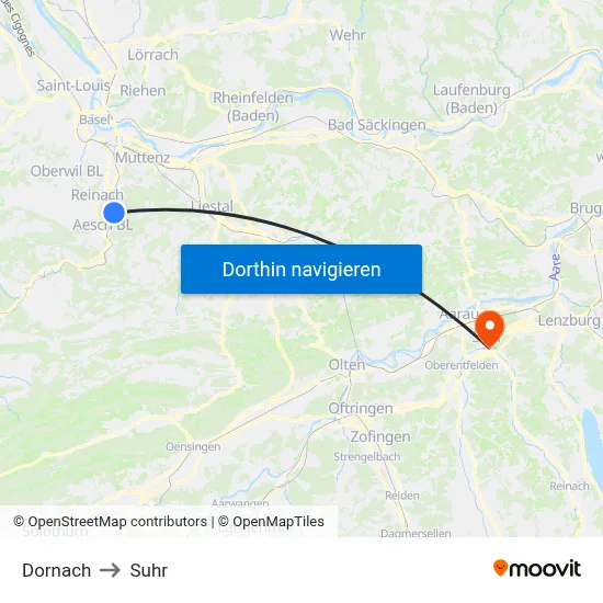 Dornach to Suhr map