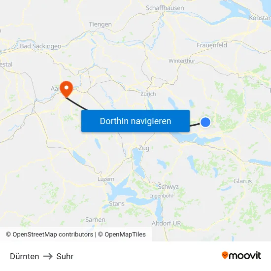 Dürnten to Suhr map