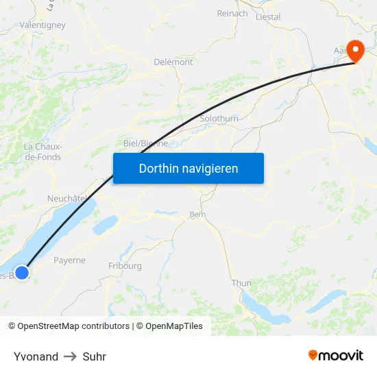 Yvonand to Suhr map