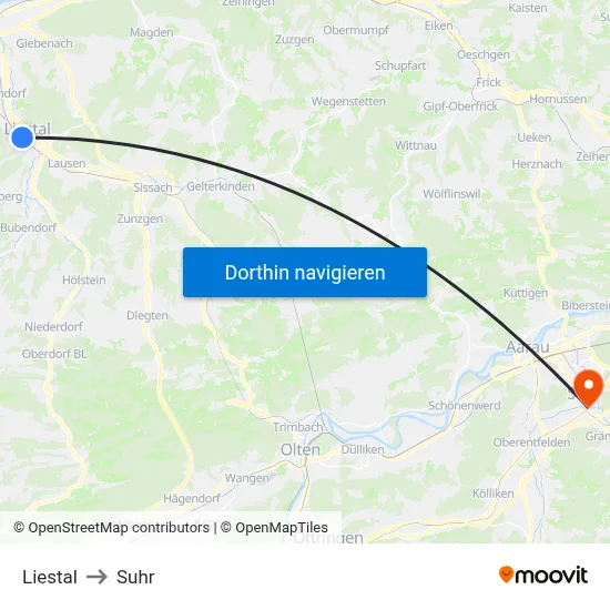 Liestal to Suhr map