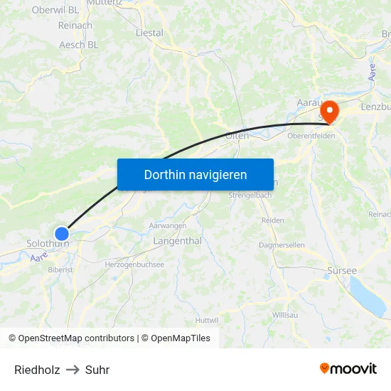 Riedholz to Suhr map