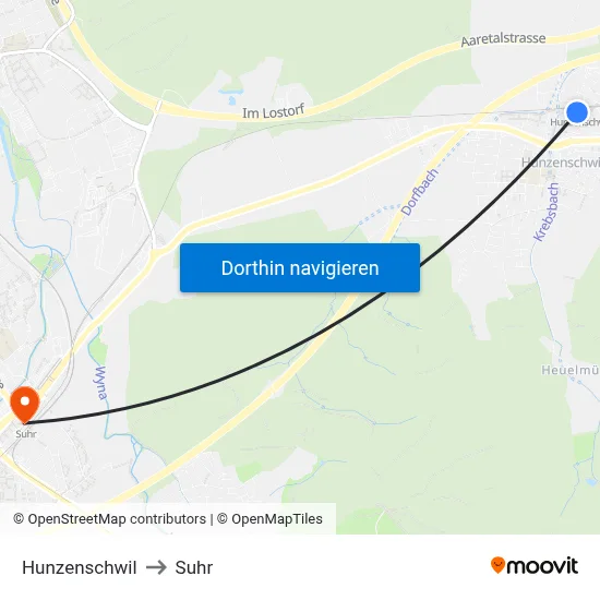 Hunzenschwil to Suhr map
