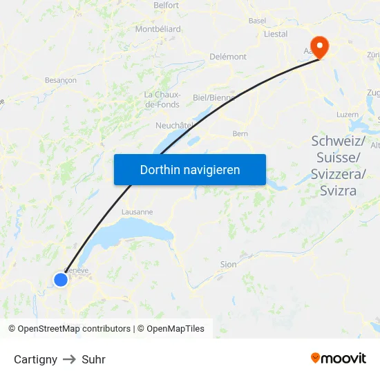 Cartigny to Suhr map