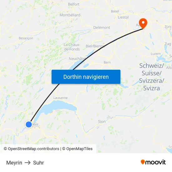Meyrin to Suhr map