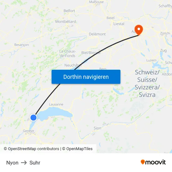 Nyon to Suhr map