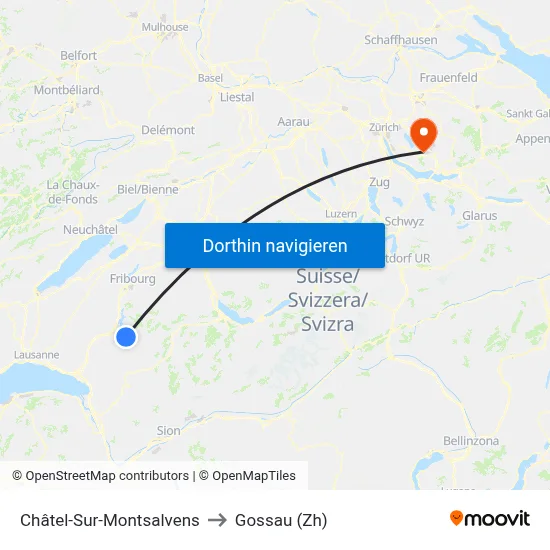 Châtel-Sur-Montsalvens to Gossau (Zh) map