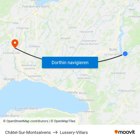 Châtel-Sur-Montsalvens to Lussery-Villars map
