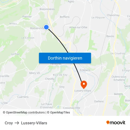 Croy to Lussery-Villars map
