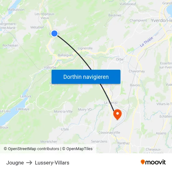 Jougne to Lussery-Villars map