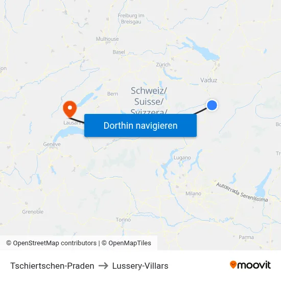 Tschiertschen-Praden to Lussery-Villars map