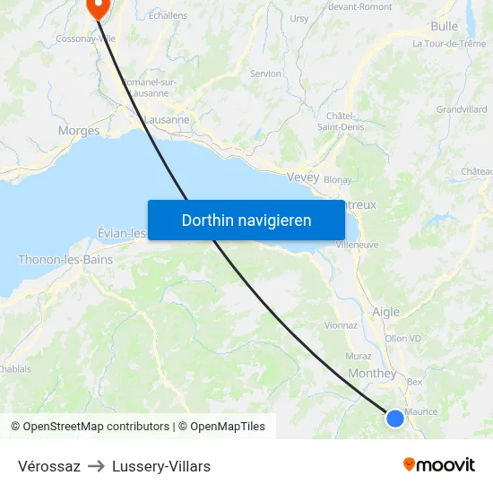 Vérossaz to Lussery-Villars map