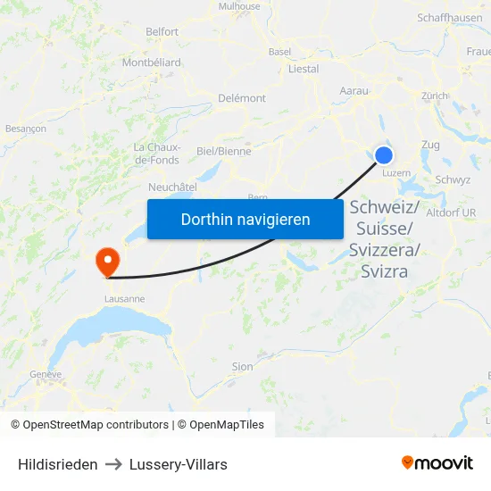 Hildisrieden to Lussery-Villars map