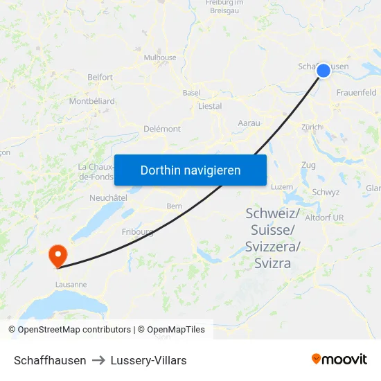 Schaffhausen to Lussery-Villars map