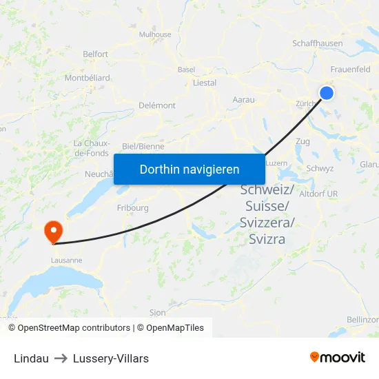 Lindau to Lussery-Villars map