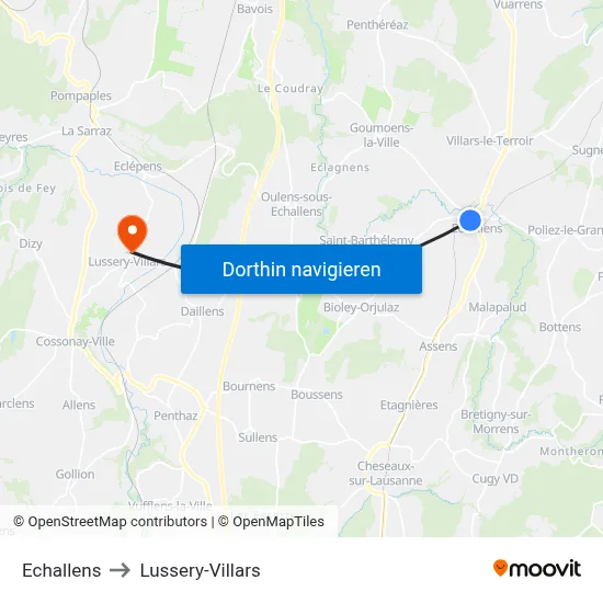 Echallens to Lussery-Villars map