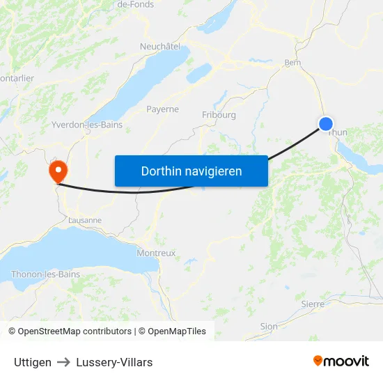 Uttigen to Lussery-Villars map