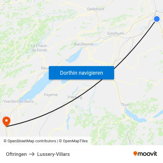 Oftringen to Lussery-Villars map
