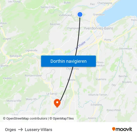 Orges to Lussery-Villars map