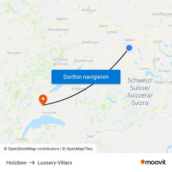 Holziken to Lussery-Villars map