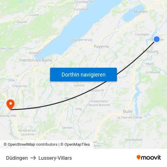 Düdingen to Lussery-Villars map