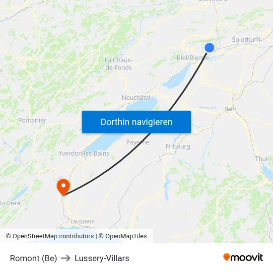 Romont (Be) to Lussery-Villars map